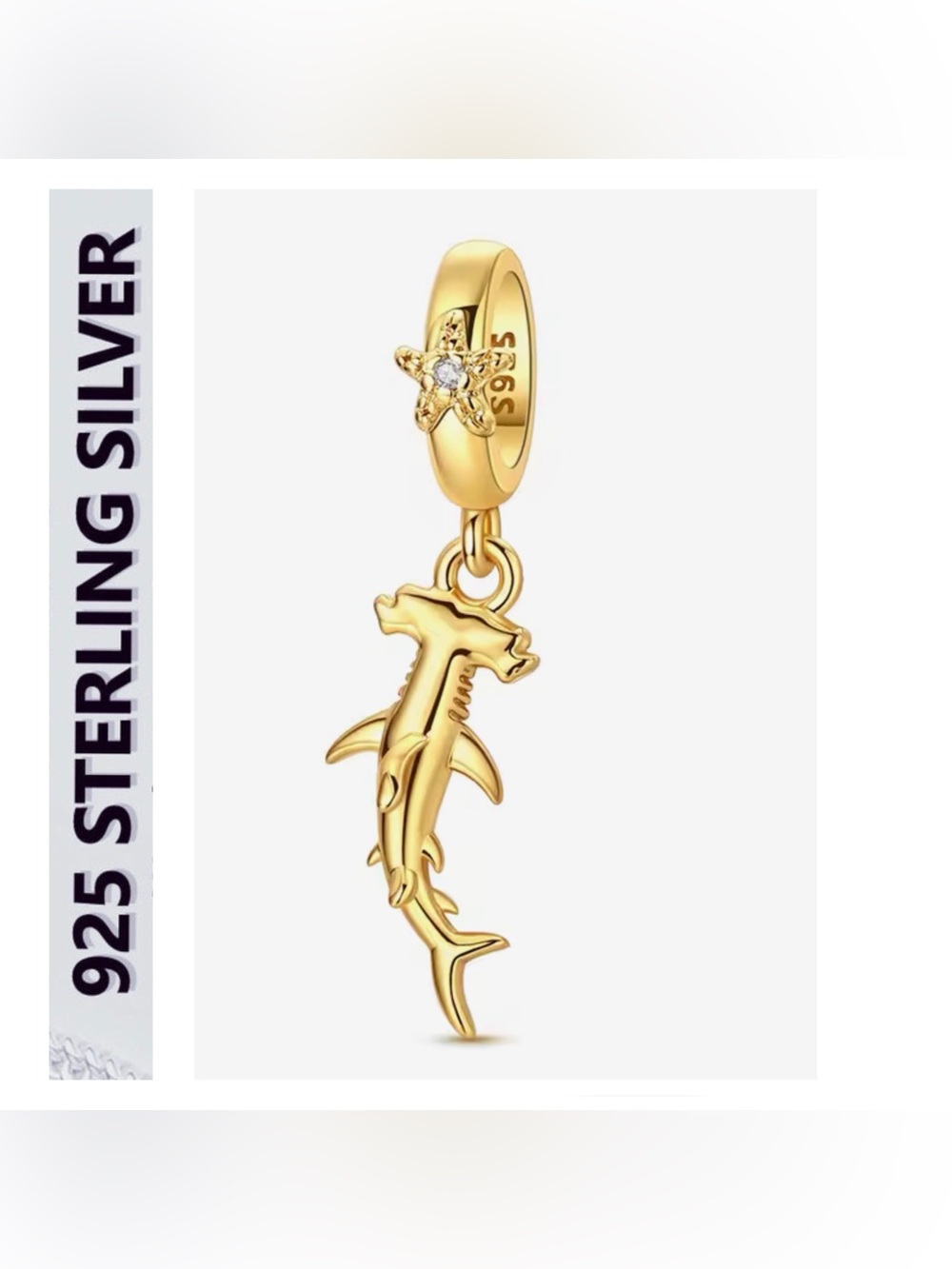 🌟🌟 14K Gold Plated Hammerhead Shark Dangle Charm